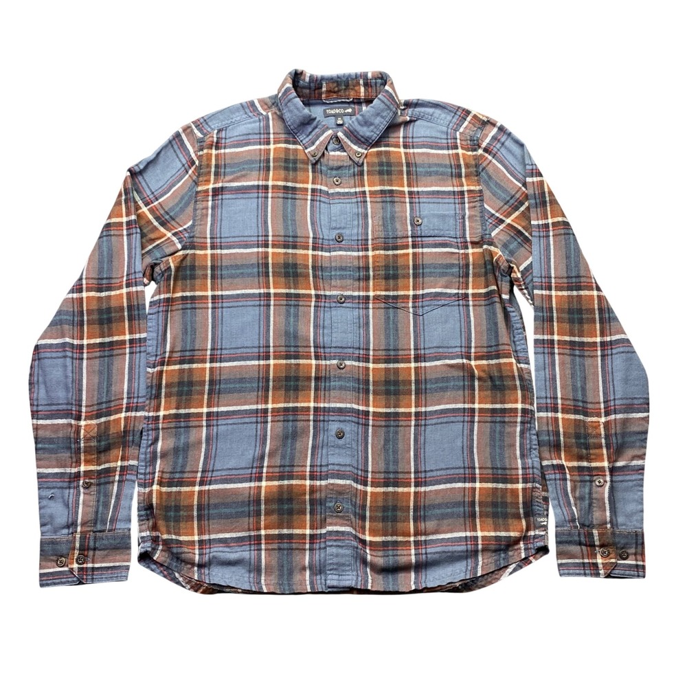 Toad&Co Mens Airsmyth LS Shirt Blue Orange Plaid Flannel T2241915 Sz M Outdoor